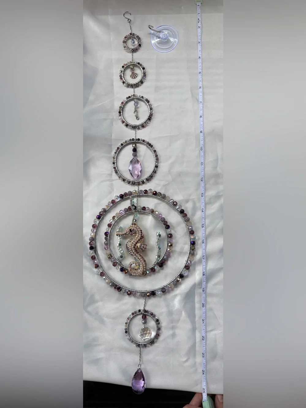 Seahorse Crystal Sun Catcher - Purple & Silver Hanging Ornament